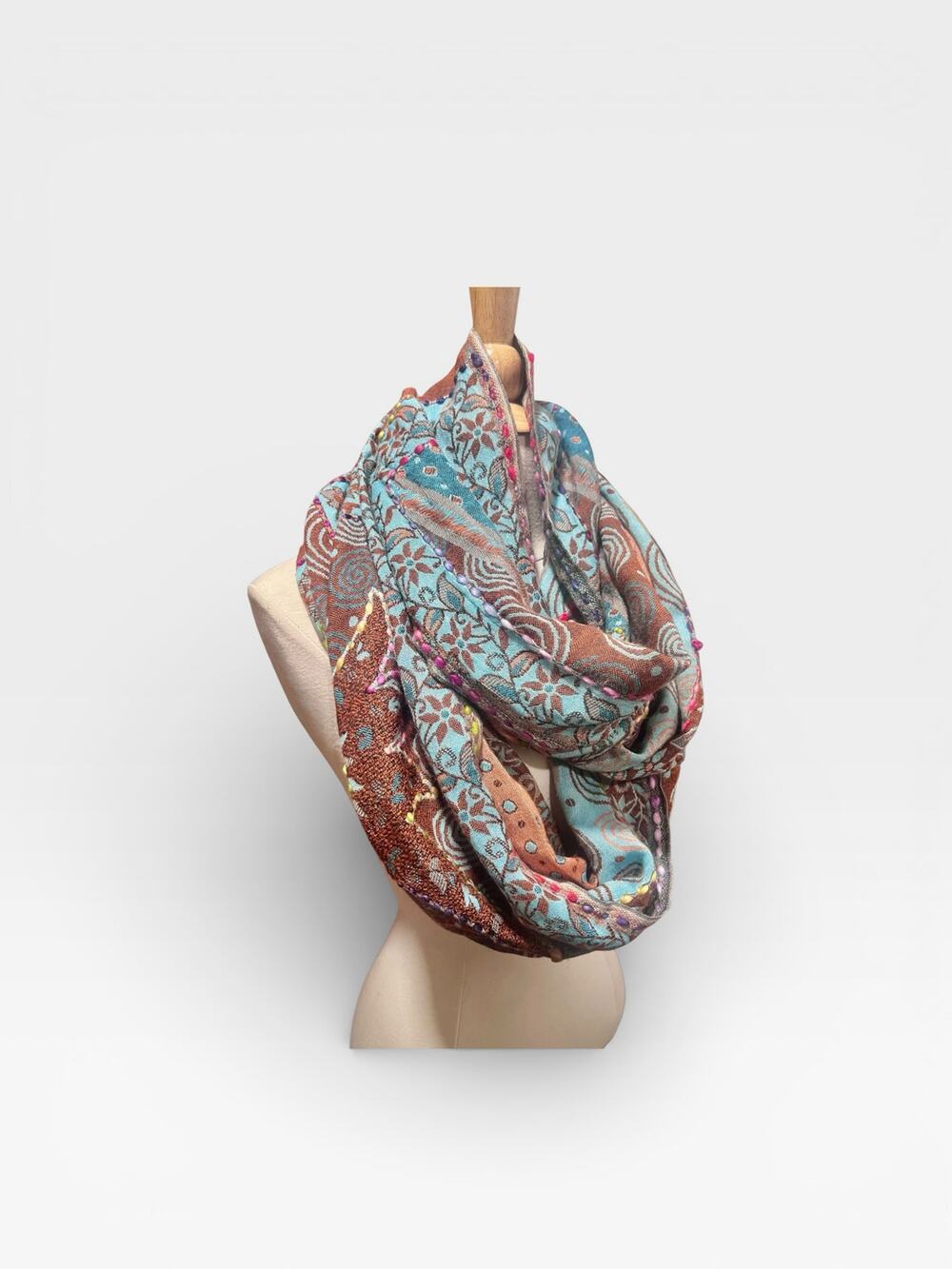 Anthropologie Raj Boho Rayon Embroidered Infinity Scarf